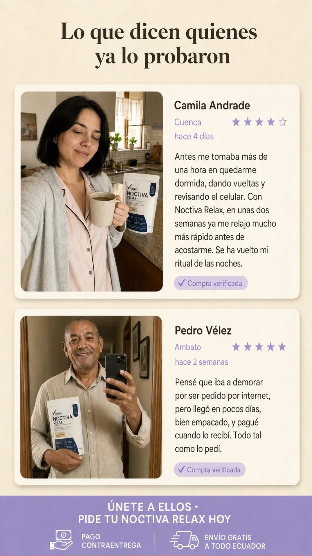 Testimonios de Camila Andrade en Cuenca y Pedro Vélez en Ambato.