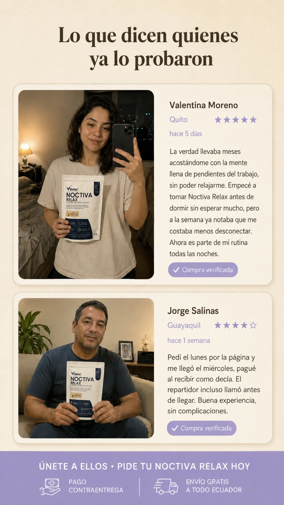 Testimonios de Valentina Moreno en Quito y Jorge Salinas en Guayaquil.