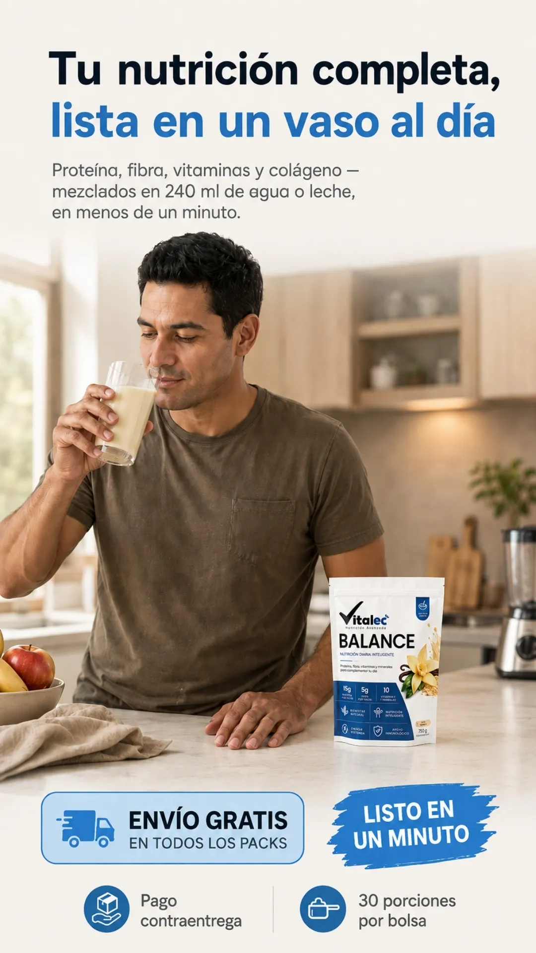 Vitalec Balance, nutrición completa lista en un vaso al día.
